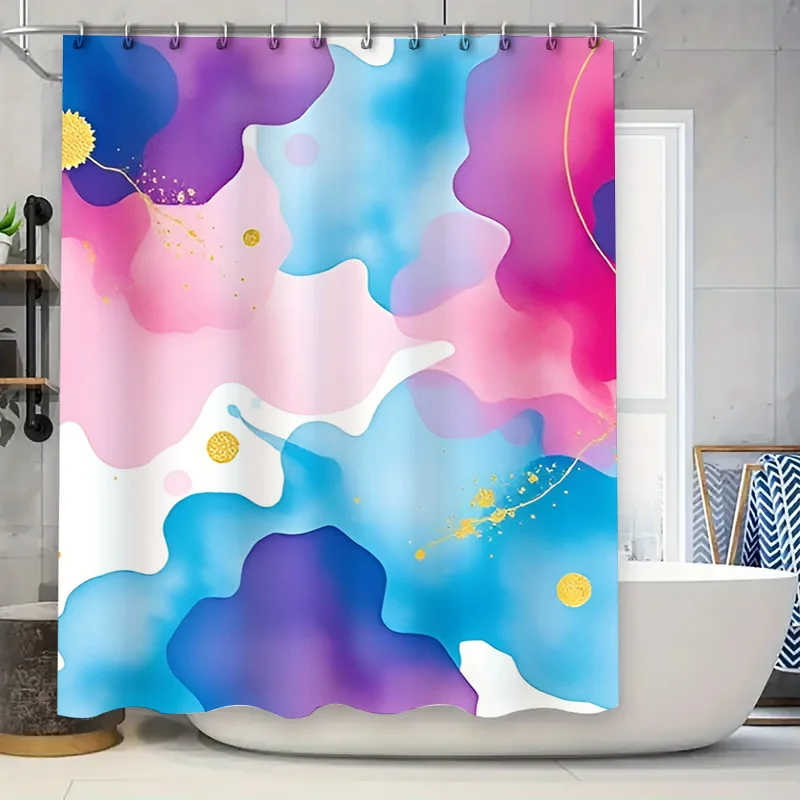 Modern Floral Print Shower Curtain Waterproof Bathroom Decor Soft Fabric 180x205cm White Blue Orange Colorful Pattern Home Decor