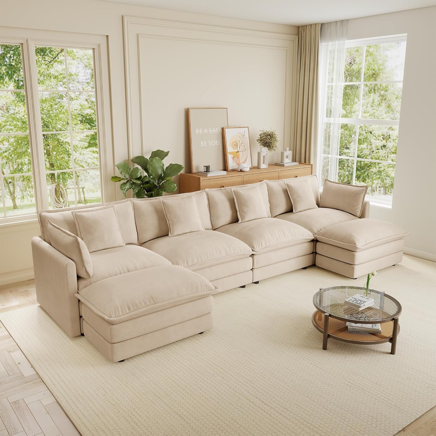 146.5″ Modular Sectional Couch, Chenille Cloud Couch Sofa with Pillow and Movable Ottoman, U Shaped Deep Seat Couches for Living Room, Bedroom, Office, Apartment 146.5″ Modular Sectional Couch, Chenille Cloud Couch Sofa with Pillow and Movable Ottoman, U Shaped Deep Seat Couches for Living Room, Bedroom, Office, Apartment