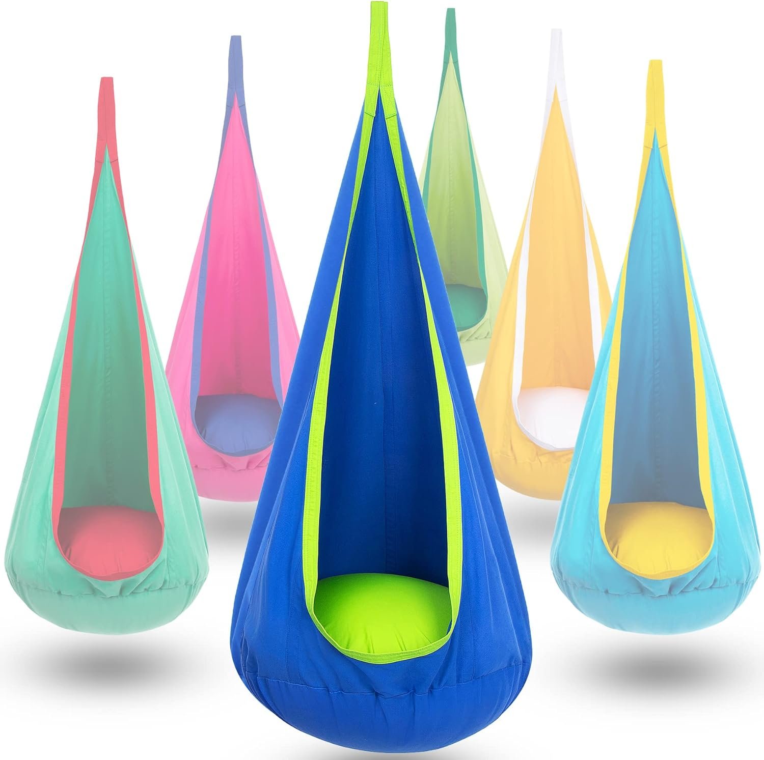 Y- STOP Kids Pod Swing Seat, Hanging Hammock Chair Swing with Inflatable Pillow, Sensory Swing Chair with Pocket for Outdoor and Indoor (Blue and Green) Y- STOP Kids Pod Swing Seat, Hanging Hammock Chair Swing with Inflatable Pillow, Sensory Swing Chair with Pocket for Outdoor and Indoor (Blue and Green)