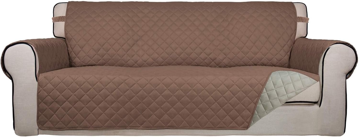 PureFit Reversible Quilted Sofa Cover, Water Resistant Slipcover Furniture Protector, Washable Couch Cover with Non Slip Foam and Elastic Straps for Kids, Dogs, Pets (Large, Brown/Beige) PureFit Reversible Quilted Sofa Cover, Water Resistant Slipcover Furniture Protector, Washable Couch Cover with Non Slip Foam and Elastic Straps for Kids, Dogs, Pets (Large, Brown/Beige)