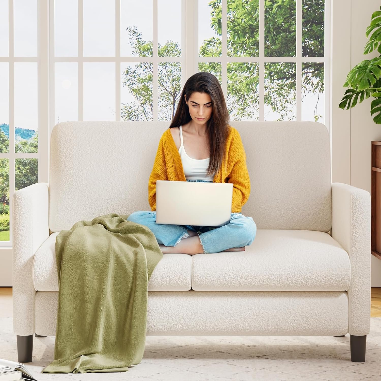 Loveseat Sofa, 51″ Love Seat, Comfy Teddy Small Loveseat for Small Spaces, Tool-Free Setup Sofa Couch for Bedroom, All-Wood Couches for Living Room, No Pillow Included, Beige Loveseat Sofa, 51″ Love Seat, Comfy Teddy Small Loveseat for Small Spaces, Tool-Free Setup Sofa Couch for Bedroom, All-Wood Couches for Living Room, No Pillow Included, Beige