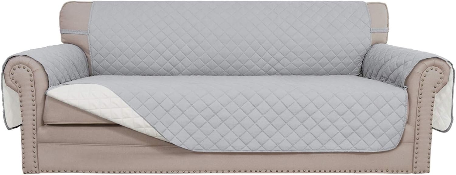 Easy-Going Reversible Couch Cover for 3 Cushion Couch Sofa Cover for Dogs Water Resistant Furniture Protector Cover with Foam Sticks Elastic Straps for Pet Cat (Sofa, Light Gray/Ivory) Easy-Going Reversible Couch Cover for 3 Cushion Couch Sofa Cover for Dogs Water Resistant Furniture Protector Cover with Foam Sticks Elastic Straps for Pet Cat (Sofa, Light Gray/Ivory)