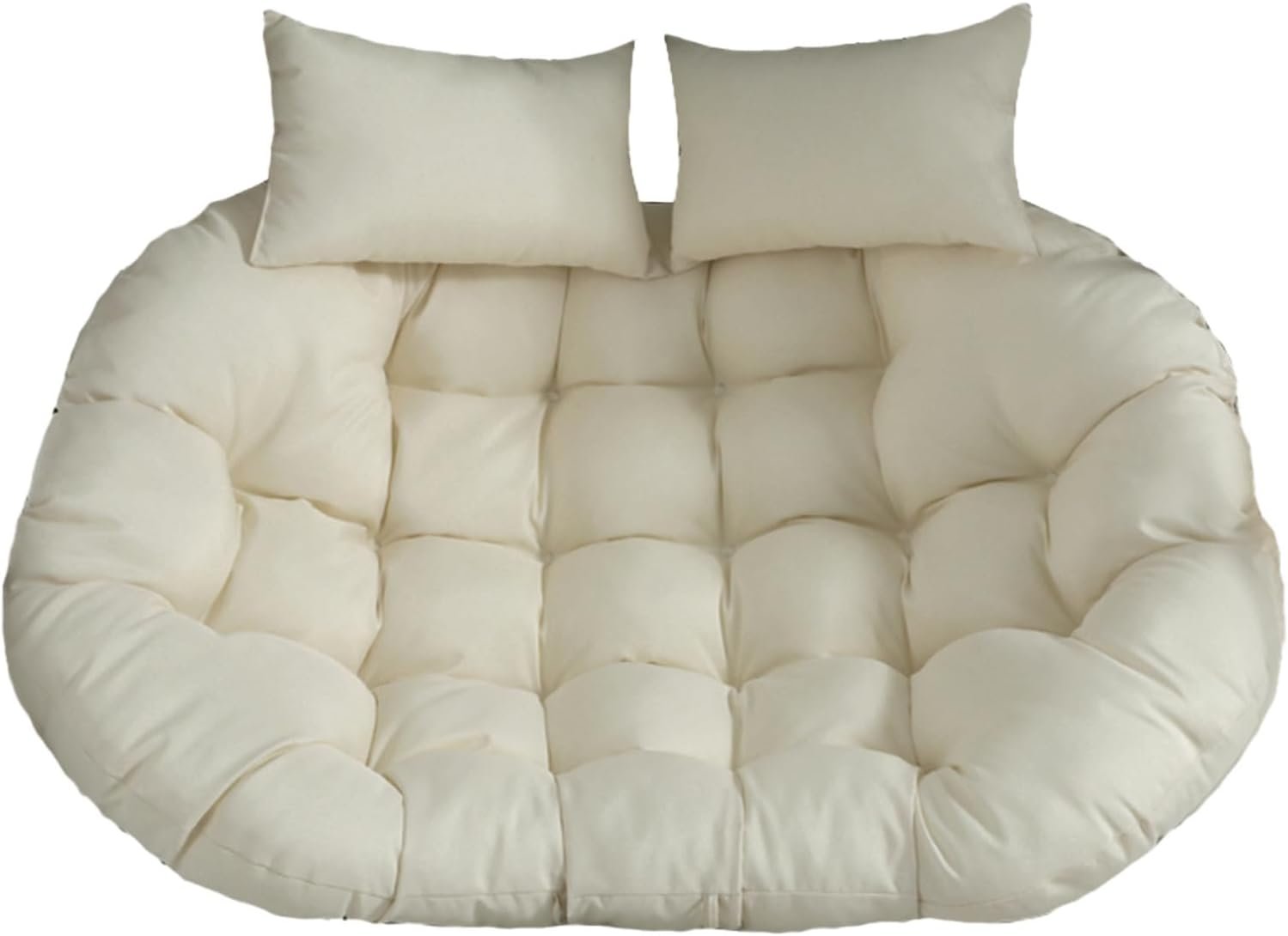 ANMINY 2-Seater Hanging Egg Chair Cushion Thickened 6.3Inch Waterproof Anti-UV Hammock Swing Chair Replacement Cushion, Outdoor Hanging Basket Seat Pads with 2 Detachable Pillows, Beige Cushion ONLY