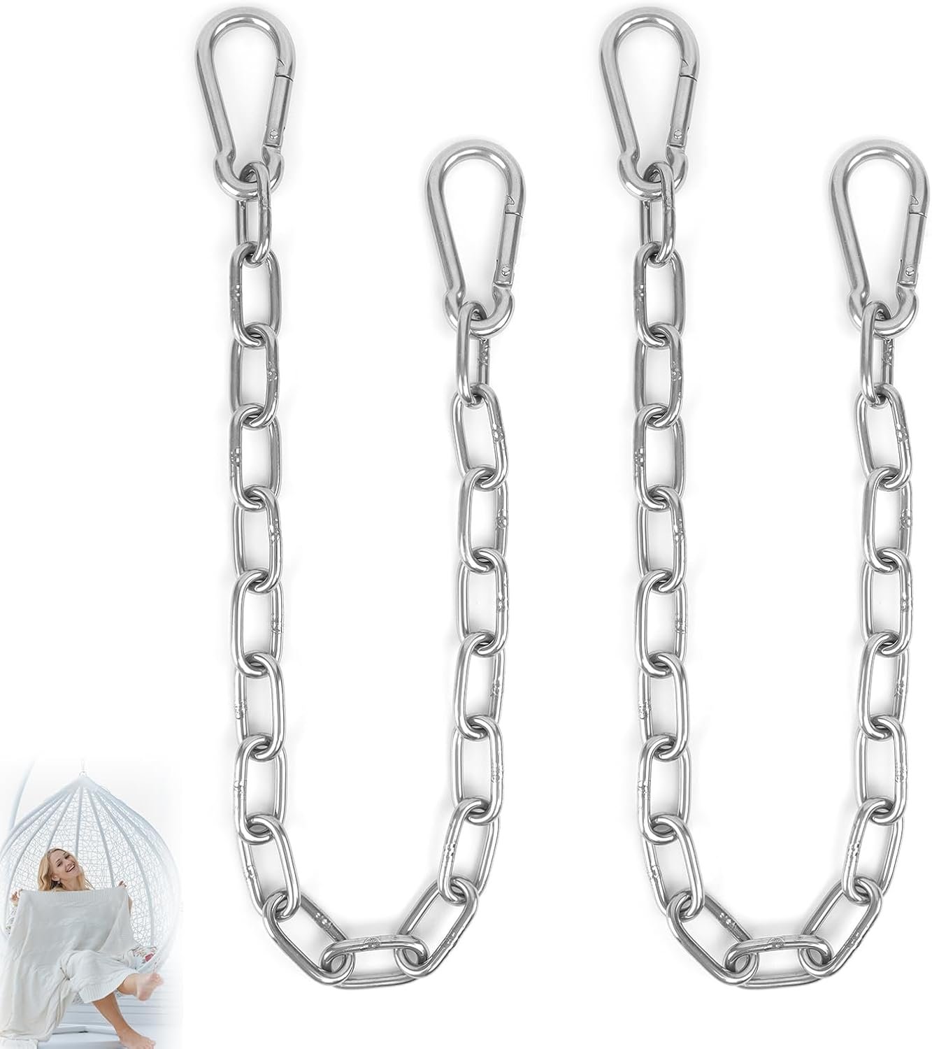 2 Pack 1/5 Inch Heavy Duty Chains, 30 Inch Swing Extension Chain with Carabiners, Adjustable 440LB Metal Hanging Chain for Indoor Outdoor Porch Swing Hammock Chair Punching Bags Gym Machines 2 Pack 1/5 Inch Heavy Duty Chains, 30 Inch Swing Extension Chain with Carabiners, Adjustable 440LB Metal Hanging Chain for Indoor Outdoor Porch Swing Hammock Chair Punching Bags Gym Machines