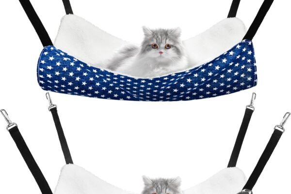 2 Pieces Reversible Cat Hanging Hammock Soft Breathable Pet Cage Hammock with Adjustable Straps and Metal Hooks Double Sided Hanging Bed for Small Dogs Rabbits(Pentagram,L)