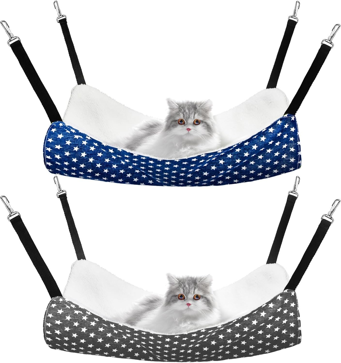 2 Pieces Reversible Cat Hanging Hammock Soft Breathable Pet Cage Hammock with Adjustable Straps and Metal Hooks Double Sided Hanging Bed for Small Dogs Rabbits(Pentagram,L)