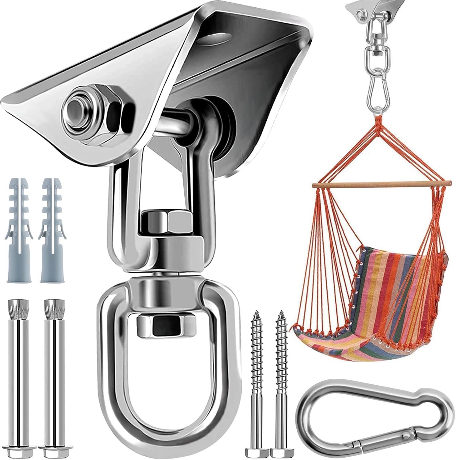360 Rotating Hammock Hanging Kit – Heavy Duty Stainless Steel 1000 lb Loading Hammock Hooks for Trapeze, Yoga, Boxing Bag, Hammock Chair, Porch 360 Rotating Hammock Hanging Kit – Heavy Duty Stainless Steel 1000 lb Loading Hammock Hooks for Trapeze, Yoga, Boxing Bag, Hammock Chair, Porch