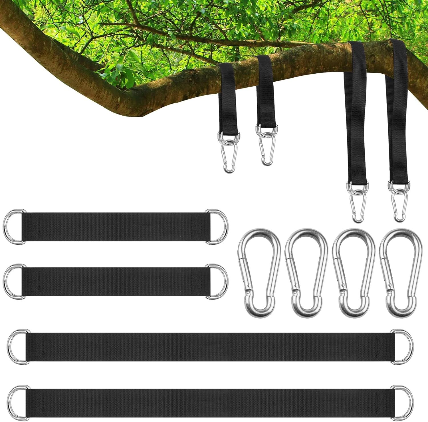 4 PCS Short Straps Tree Swing Straps Hanging Kit, with Carabiners, Heavy Duty Suspension Kits for Gym Fitness Cable Machine Extension, Hanging Pulleys, Rings,Hammock Tree Straps 4 PCS Short Straps Tree Swing Straps Hanging Kit, with Carabiners, Heavy Duty Suspension Kits for Gym Fitness Cable Machine Extension, Hanging Pulleys, Rings,Hammock Tree Straps