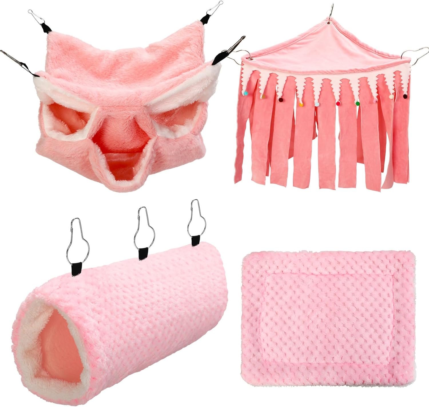 4 in 1 Ferret Rat Hammock Set Small Pets Cage Accessories Rat Chinchilla Guinea Pig Hideout Washable Soft Hamster Toys Hanging Tunnels Mats Curtains for Animals Pet Bunny Sugar Glider Gifts 4 in 1 Ferret Rat Hammock Set Small Pets Cage Accessories Rat Chinchilla Guinea Pig Hideout Washable Soft Hamster Toys Hanging Tunnels Mats Curtains for Animals Pet Bunny Sugar Glider Gifts