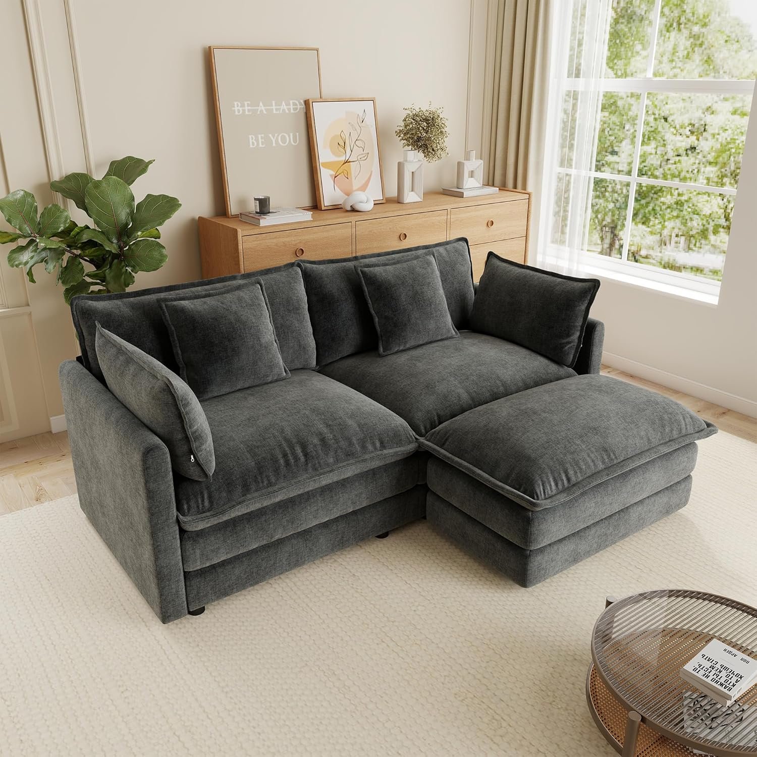 76.7″ Modular Sectional Couch, Chenille Cloud Couch Sofa with Pillow and Movable Ottoman, L Shaped Deep Seat Couches for Living Room, Bedroom, Office, Apartment 76.7″ Modular Sectional Couch, Chenille Cloud Couch Sofa with Pillow and Movable Ottoman, L Shaped Deep Seat Couches for Living Room, Bedroom, Office, Apartment