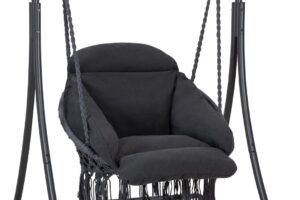 ANOW Hanging Swing Chair with Stand Included, Heavy Duty Hammock Chair with Stand and Removable Padded Cushion, Max 400 Lbs, Dark Grey