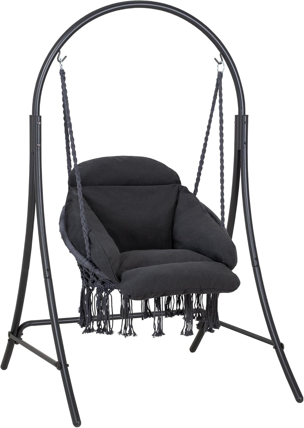 ANOW Hanging Swing Chair with Stand Included, Heavy Duty Hammock Chair with Stand and Removable Padded Cushion, Max 400 Lbs, Dark Grey ANOW Hanging Swing Chair with Stand Included, Heavy Duty Hammock Chair with Stand and Removable Padded Cushion, Max 400 Lbs, Dark Grey