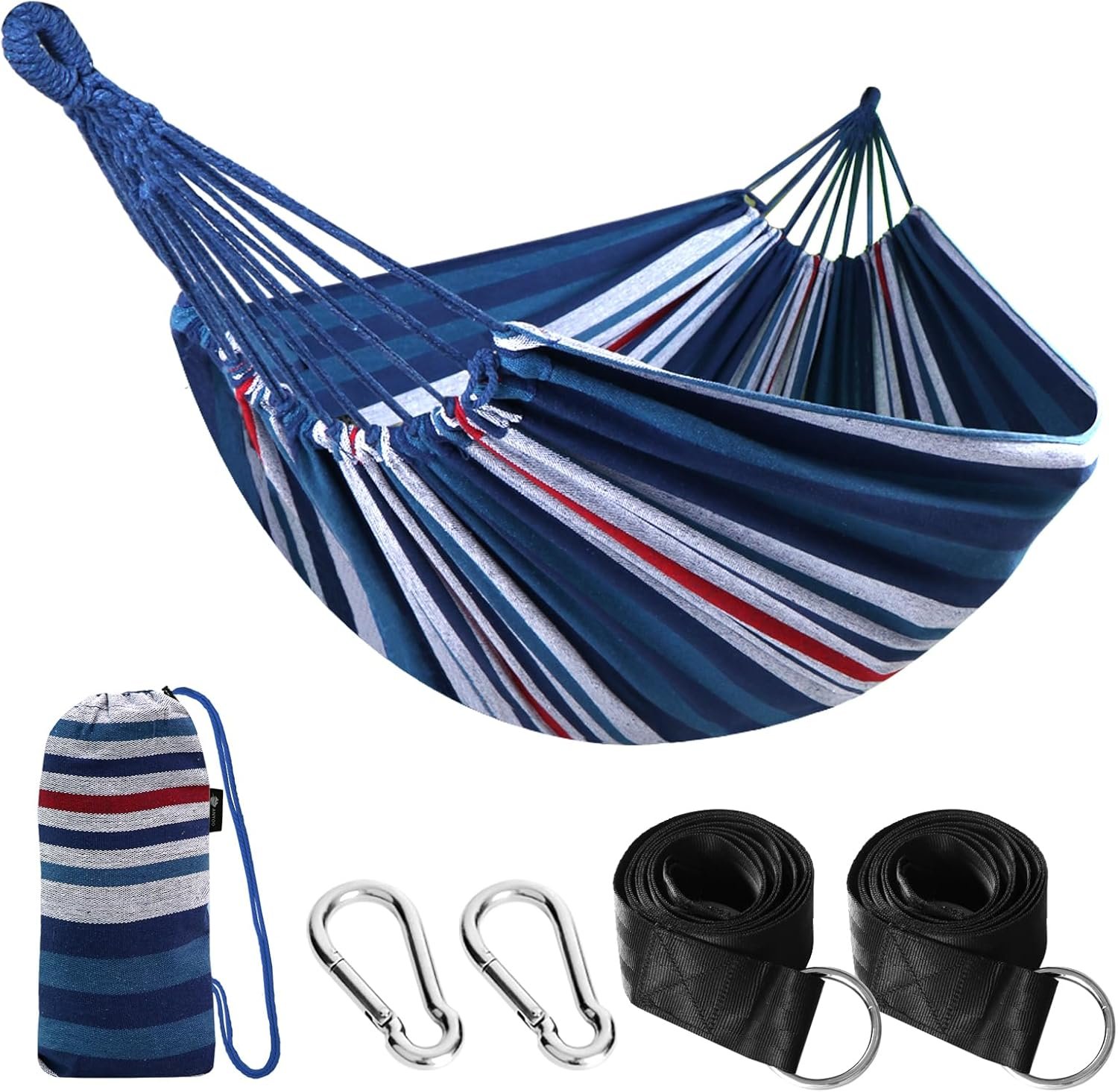 ANYOO Cotton Hammock Portable Camping Hammocks for Hanging Sturdy Garden Comfortable Fabric Hammock with Tree Straps Up to 660lbs with Travel Bag for Camping Outdoor/Indoor Patio Backyard ANYOO Cotton Hammock Portable Camping Hammocks for Hanging Sturdy Garden Comfortable Fabric Hammock with Tree Straps Up to 660lbs with Travel Bag for Camping Outdoor/Indoor Patio Backyard