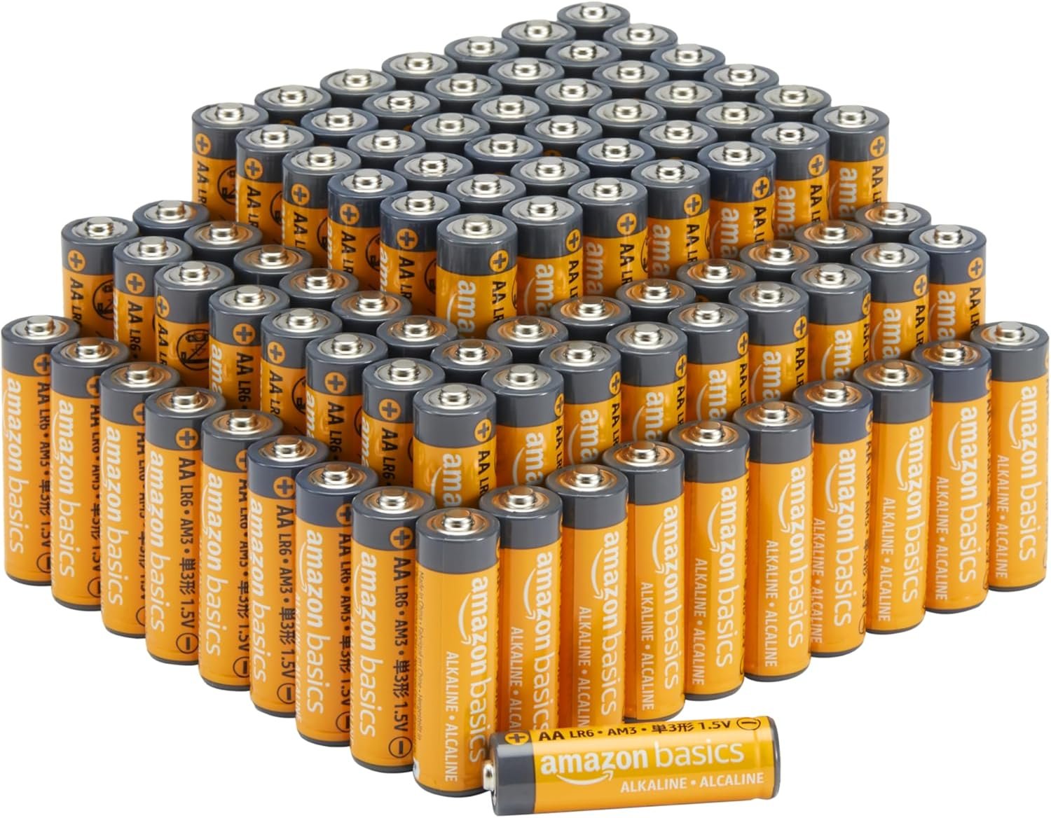 Amazon Basics 100-Pack AA Alkaline High-Performance Batteries, 1.5 Volt, 10-Year Shelf Life Amazon Basics 100-Pack AA Alkaline High-Performance Batteries, 1.5 Volt, 10-Year Shelf Life