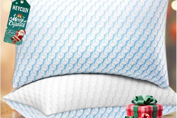 Bed Pillows Queen Size for Sleeping – Cooling Down Alternative Breathable Soft Pillows Set of 2 for Side, Back, and Stomach Sleepers – Hotel Quality Fluffy Microfiber Fill Skin-Friendly