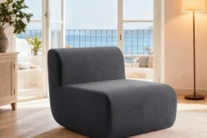 Boneless Sofa 26” Single Sofa 1 Seater Cloud Floor Couch Corduroy, No Assembly Needed Modern Compression Armless Couch in A Box Erogonomic for Living Room,Bedroom,Office, Dark Gray