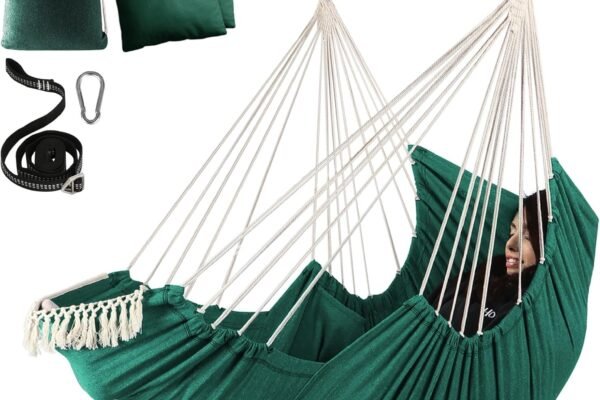 Chihee Hammock Chair Hanging Chair with Foot Rest 2 Cushions Max 500lbs Robust Metal Spreader Bar Collapsible Easy Storage Soft Cotton Swing Chair Strong Strap Iron Carabiner Side Pocket Included