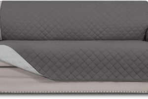 Easy-Going Reversible Couch Cover for 3 Cushion Couch Sofa Cover for Dogs Water Resistant Furniture Protector Cover with Foam Sticks Elastic Straps for Pet Cat (Sofa, Gray/Light Gray)