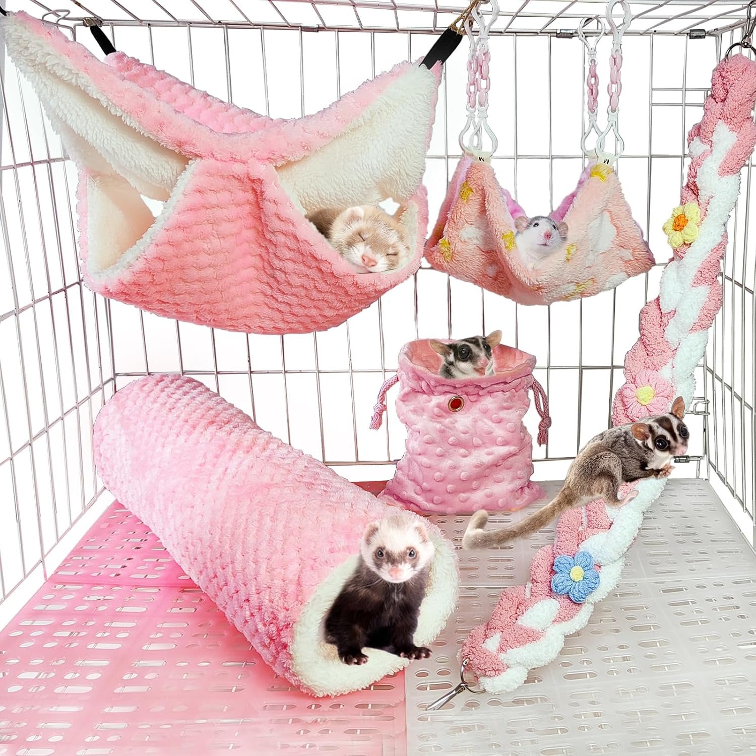Ferret Hammock 5 Pack Sugar Glider Climbing Ropes Toys Rat Hanging Tunnel Hammock Swing Guinea Pig Hideout Bed Cage Accessories for Mouse Hamster Squirrel Chinchilla Small Animals Ferret Hammock 5 Pack Sugar Glider Climbing Ropes Toys Rat Hanging Tunnel Hammock Swing Guinea Pig Hideout Bed Cage Accessories for Mouse Hamster Squirrel Chinchilla Small Animals