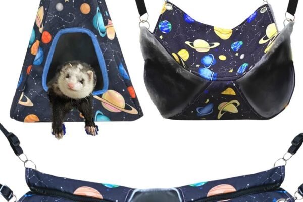 Ferret Rat Hammock Tent Hanging Tunnel Cage Accessories Set for Small Pets,Cage Decorations for Ferrets Rats (Galaxy Black)