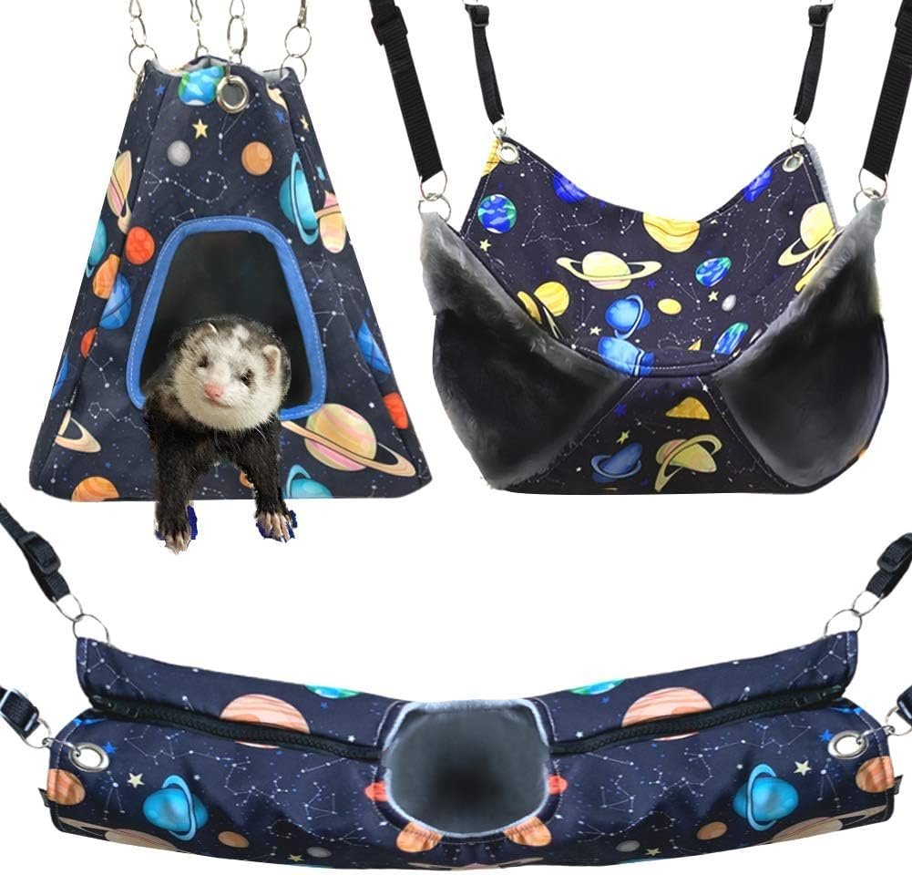 Ferret Rat Hammock Tent Hanging Tunnel Cage Accessories Set for Small Pets,Cage Decorations for Ferrets Rats (Galaxy Black) Ferret Rat Hammock Tent Hanging Tunnel Cage Accessories Set for Small Pets,Cage Decorations for Ferrets Rats (Galaxy Black)