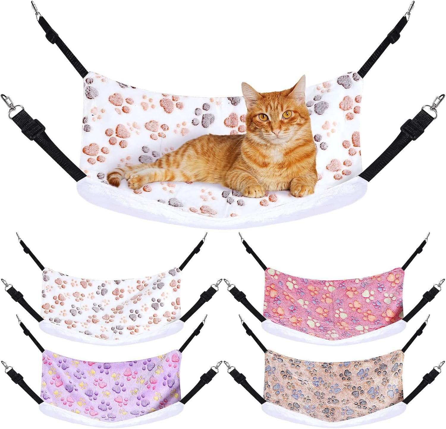 Geelin 4 Pcs Cat Hammock for Cage Hanging Soft Pet Hammock Bed with Adjustable Straps and Metal Hooks Double Sided Bed for Large & Small Cats Ferret Rat Sugar Glider Puppy(Paw,16 x 20 Inch) Geelin 4 Pcs Cat Hammock for Cage Hanging Soft Pet Hammock Bed with Adjustable Straps and Metal Hooks Double Sided Bed for Large & Small Cats Ferret Rat Sugar Glider Puppy(Paw,16 x 20 Inch)