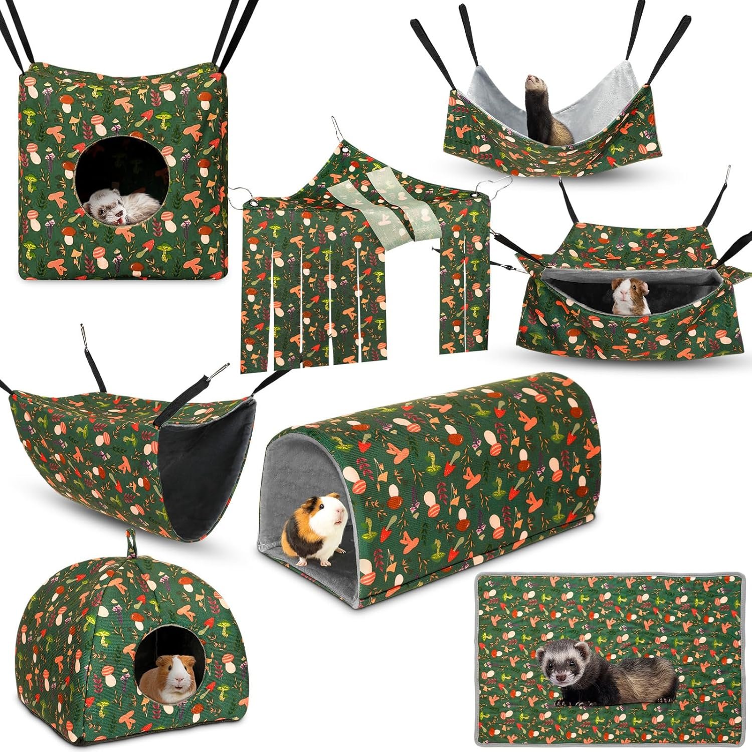 Geelin 8 in 1 Ferret Hammock Set Ferrets Cage Accessories Rat Chinchilla Guinea Pig Hideout Washable Soft Hamster Toys Hanging Tunnels Mats Curtains for Christmas Small Animals Pet Bunny Gifts Geelin 8 in 1 Ferret Hammock Set Ferrets Cage Accessories Rat Chinchilla Guinea Pig Hideout Washable Soft Hamster Toys Hanging Tunnels Mats Curtains for Christmas Small Animals Pet Bunny Gifts