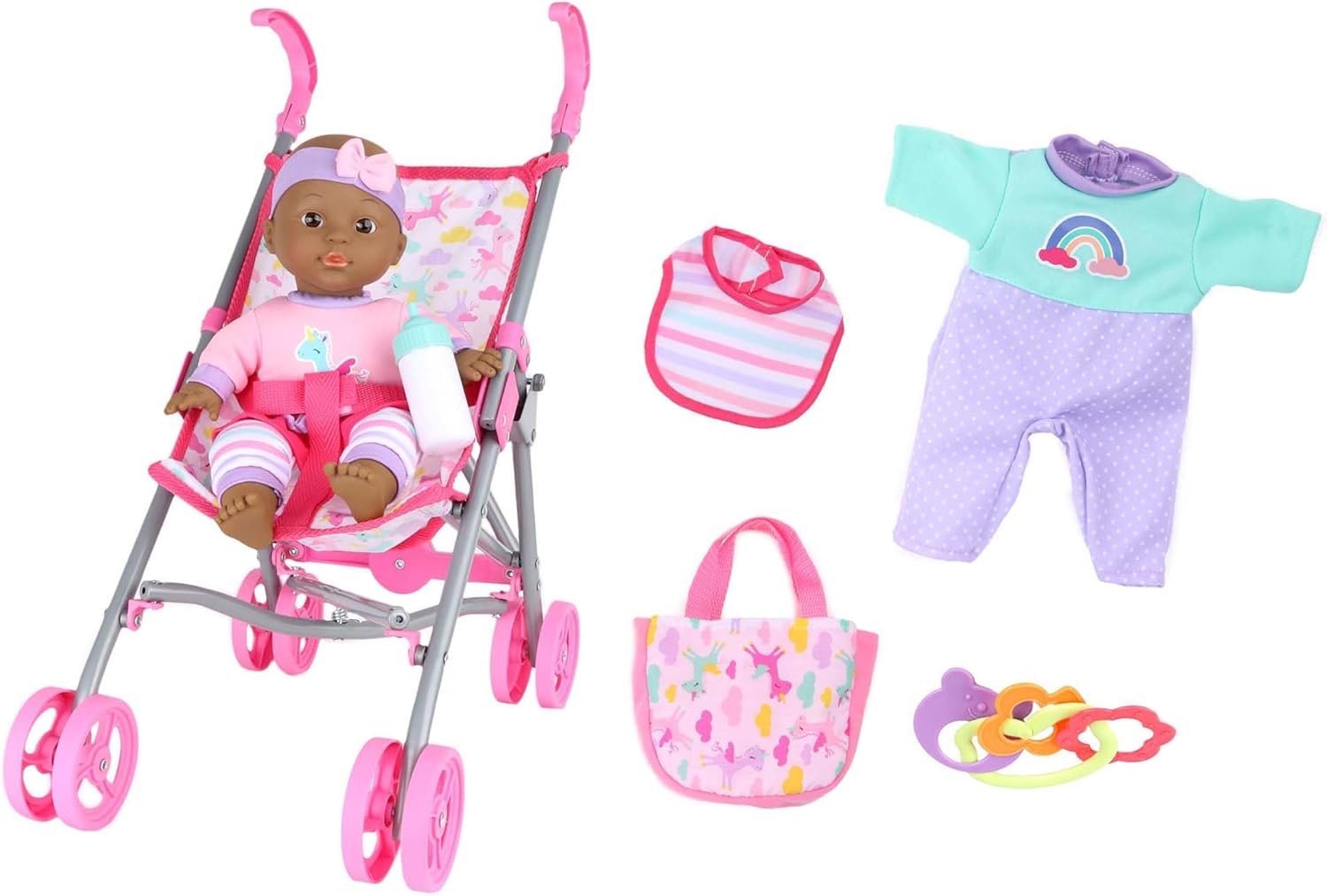 Gigo Dream Collection 12″ Baby Doll Care Gift Set with Stroller – African American in Gift Box Gigo Dream Collection 12″ Baby Doll Care Gift Set with Stroller – African American in Gift Box
