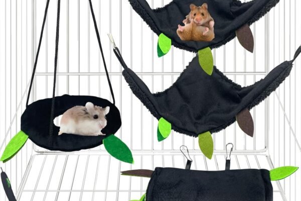 Hamiledyi 5PCS Hamster Hammock Small Animals Hanging Warm Bed House Rat Cage Nest Accessories Toy Hanging Tunnel Soft Bed Rope and Swing for Sugar Glider Squirrel Hamster Playing Sleeping