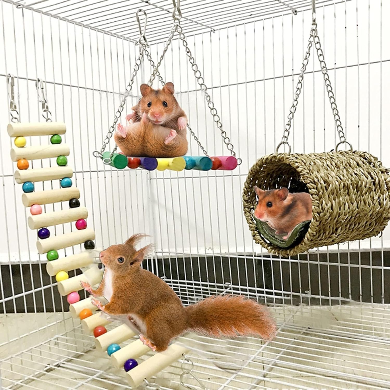 Hamiledyi Hamster Hanging Hammock Basket 3 Piece Wooden Rat Ladder Swing Set Cage Clmbing Toys for Syrian Hamster Sugar Glider Bird Mice Playing Sleeping Hamiledyi Hamster Hanging Hammock Basket 3 Piece Wooden Rat Ladder Swing Set Cage Clmbing Toys for Syrian Hamster Sugar Glider Bird Mice Playing Sleeping