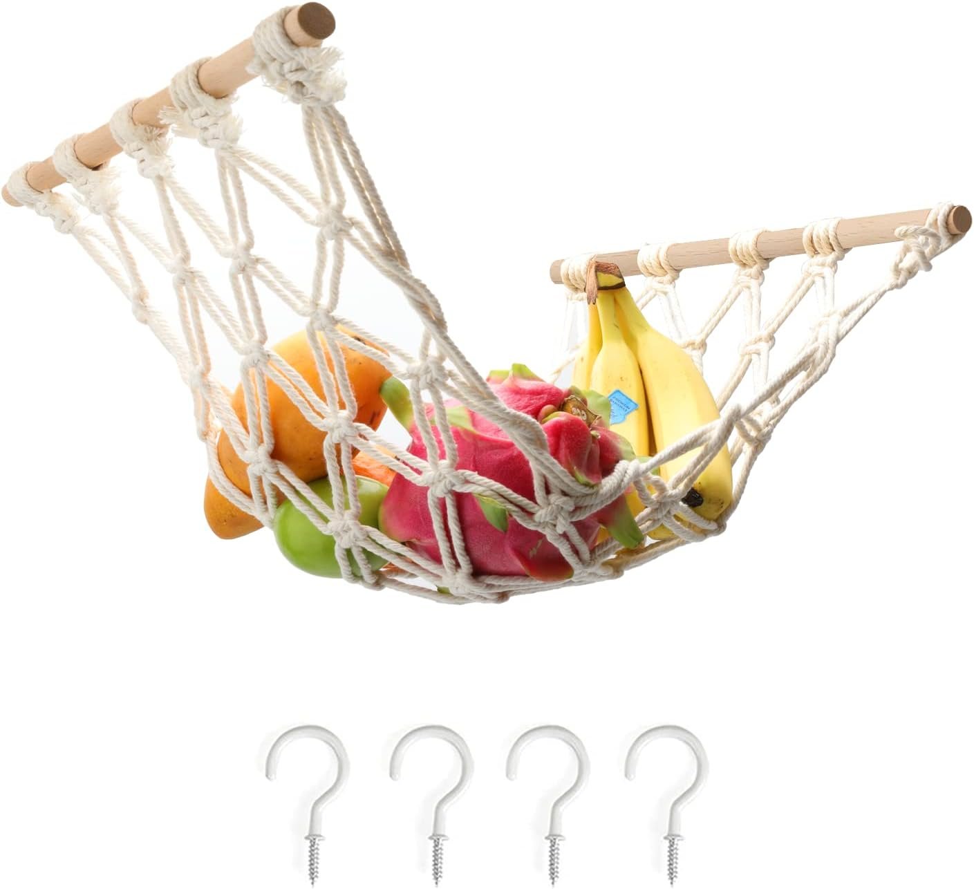 Hanging Fruit Hammock with Hooks, Hanging Fruit Basket Under the Kitchen Cabinet for Storing Banana Fruits, Hand-Woven Lace Hanging Basket for Kitchen Décor, Rectangle Hanging Fruit Hammock with Hooks, Hanging Fruit Basket Under the Kitchen Cabinet for Storing Banana Fruits, Hand-Woven Lace Hanging Basket for Kitchen Décor, Rectangle