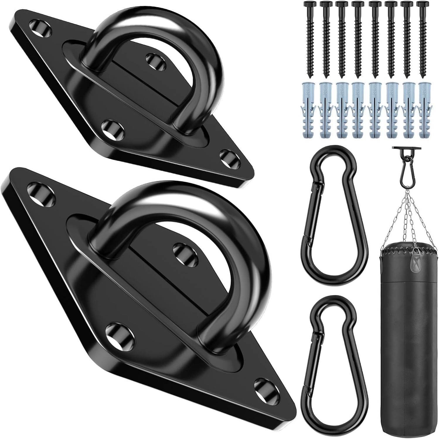 Heavy Duty Black Hammock Hooks Screws Bolts Included, Over 1700 lb Rust-Resistant Swing Hook Hardware, M10 Hanging Kit for Porch Yoga Seat Trapeze (Indoor/Outdoor) Heavy Duty Black Hammock Hooks Screws Bolts Included, Over 1700 lb Rust-Resistant Swing Hook Hardware, M10 Hanging Kit for Porch Yoga Seat Trapeze (Indoor/Outdoor)