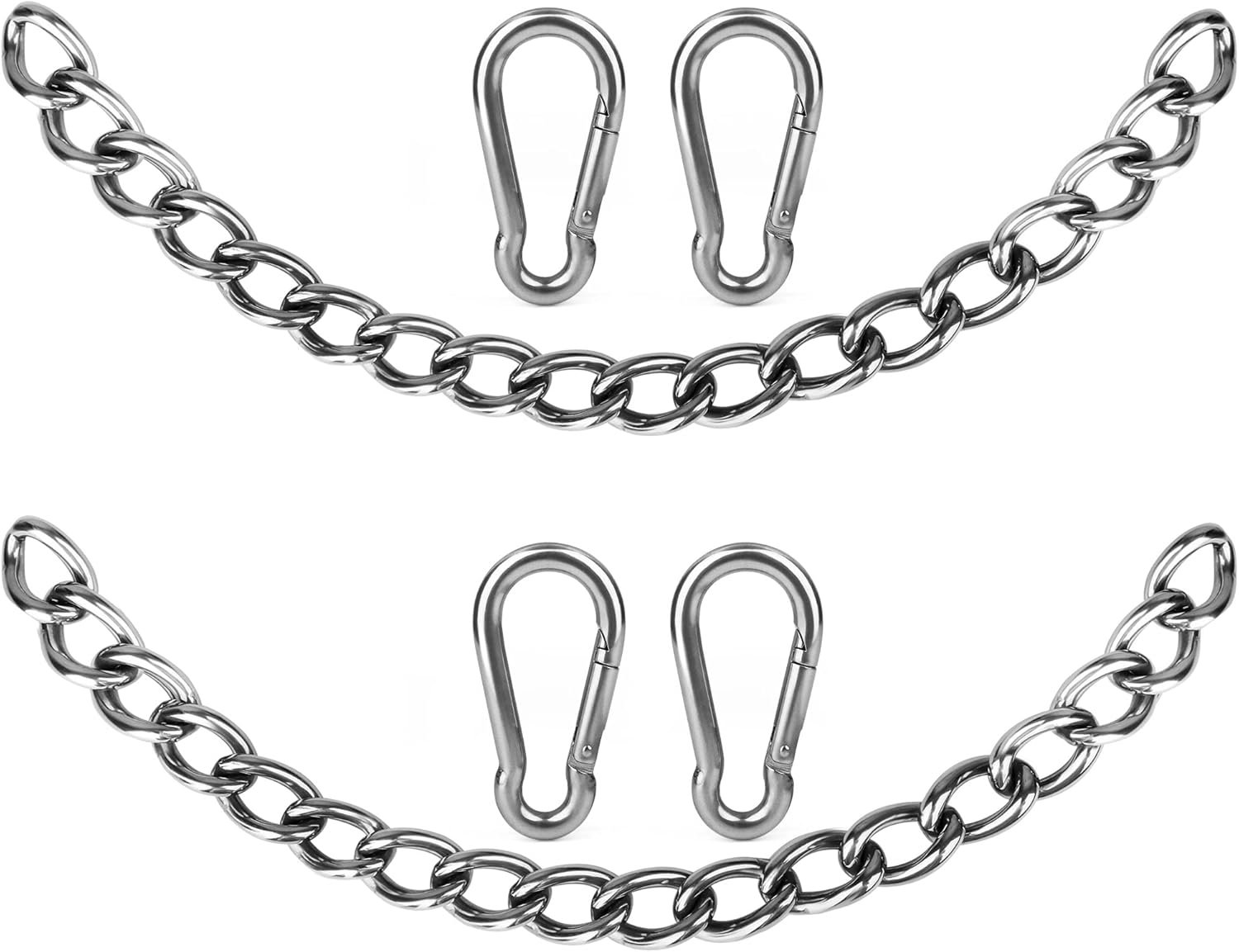 Heavy Duty Hammock Chains with 4 Carabiners – Stainless Steel Hammock Chair Hardware for Indoor/Outdoor Use, 1500 LB Capacity(2 Sets) Heavy Duty Hammock Chains with 4 Carabiners – Stainless Steel Hammock Chair Hardware for Indoor/Outdoor Use, 1500 LB Capacity(2 Sets)