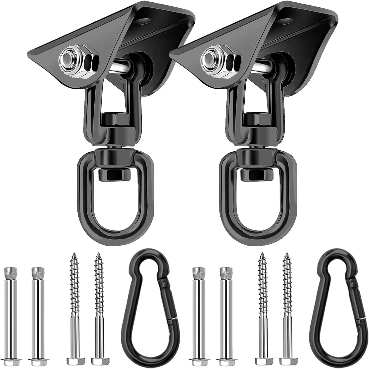 Heavy Duty Hammock Hanging Kit, 360° Rotating 1200 lb Swing Hangers for Hammock Chair Stand, Seat, Porch Swing, Yoga, Tree, Ceiling Mount, Indoor Outdoor Hanging Hardware Black | Pack of 2 Heavy Duty Hammock Hanging Kit, 360° Rotating 1200 lb Swing Hangers for Hammock Chair Stand, Seat, Porch Swing, Yoga, Tree, Ceiling Mount, Indoor Outdoor Hanging Hardware Black | Pack of 2
