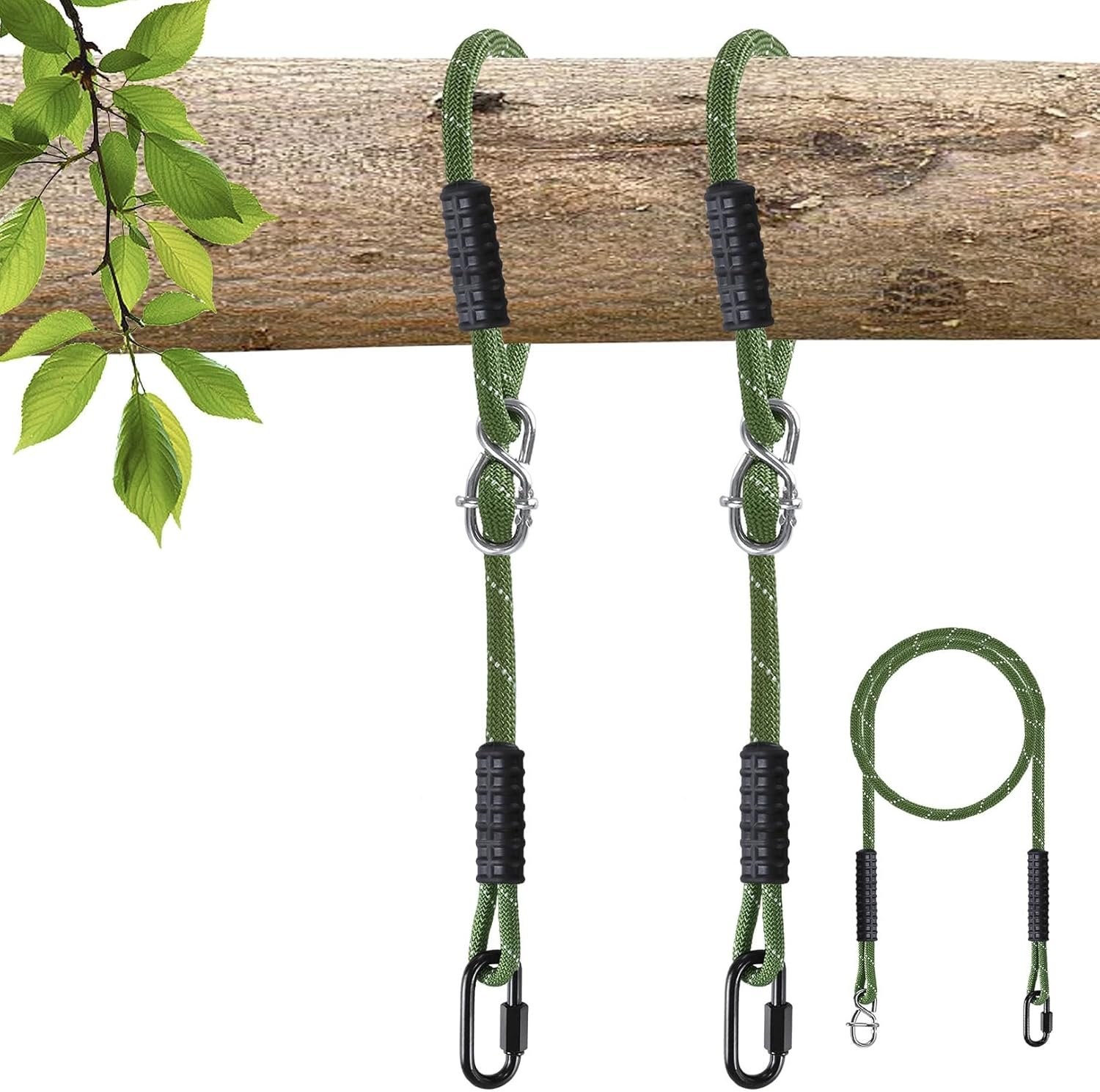 Heavy Duty Tree Swing Ropes Hammock, Hanging Straps, Adjustable Extendable for Outdoor Swings Hammock Playground Set Accessories, 7.25ft(87″) of 2, Green Heavy Duty Tree Swing Ropes Hammock, Hanging Straps, Adjustable Extendable for Outdoor Swings Hammock Playground Set Accessories, 7.25ft(87″) of 2, Green