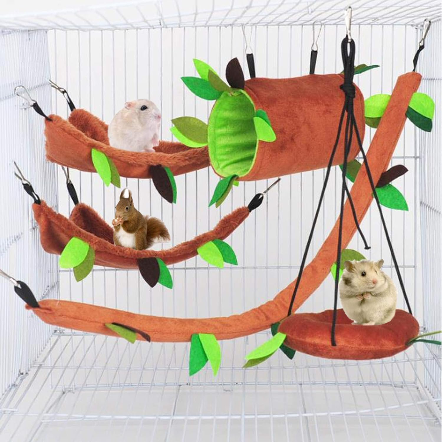 ISMARTEN 5pcs Hamster Hammock Small Animals Hanging Warm Bed House Cage Nest Accessories Forest Pattern Cage Toy Leaf Hanging Tunnel and Swing for Sugar Glider Squirrel Hamster Playing Sleeping ISMARTEN 5pcs Hamster Hammock Small Animals Hanging Warm Bed House Cage Nest Accessories Forest Pattern Cage Toy Leaf Hanging Tunnel and Swing for Sugar Glider Squirrel Hamster Playing Sleeping