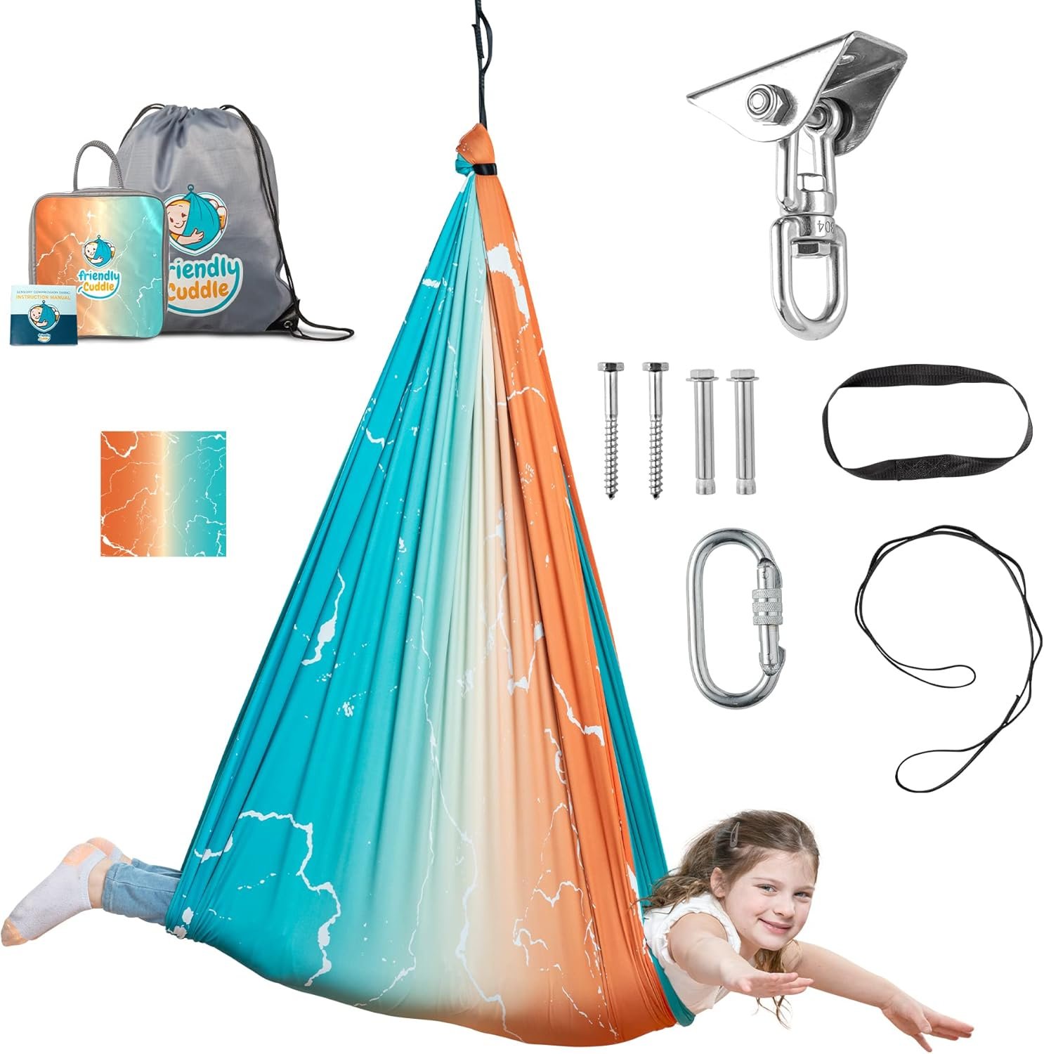 Indoor Sensory Swing for Kids or Outdoor – Holds 300lbs, Double-Layer, & 360° Swivel, Calming Compression Therapy Swing Hammock for Kids & Adults with All Hardware – Sensory-Motor Toys & Gifts Indoor Sensory Swing for Kids or Outdoor – Holds 300lbs, Double-Layer, & 360° Swivel, Calming Compression Therapy Swing Hammock for Kids & Adults with All Hardware – Sensory-Motor Toys & Gifts