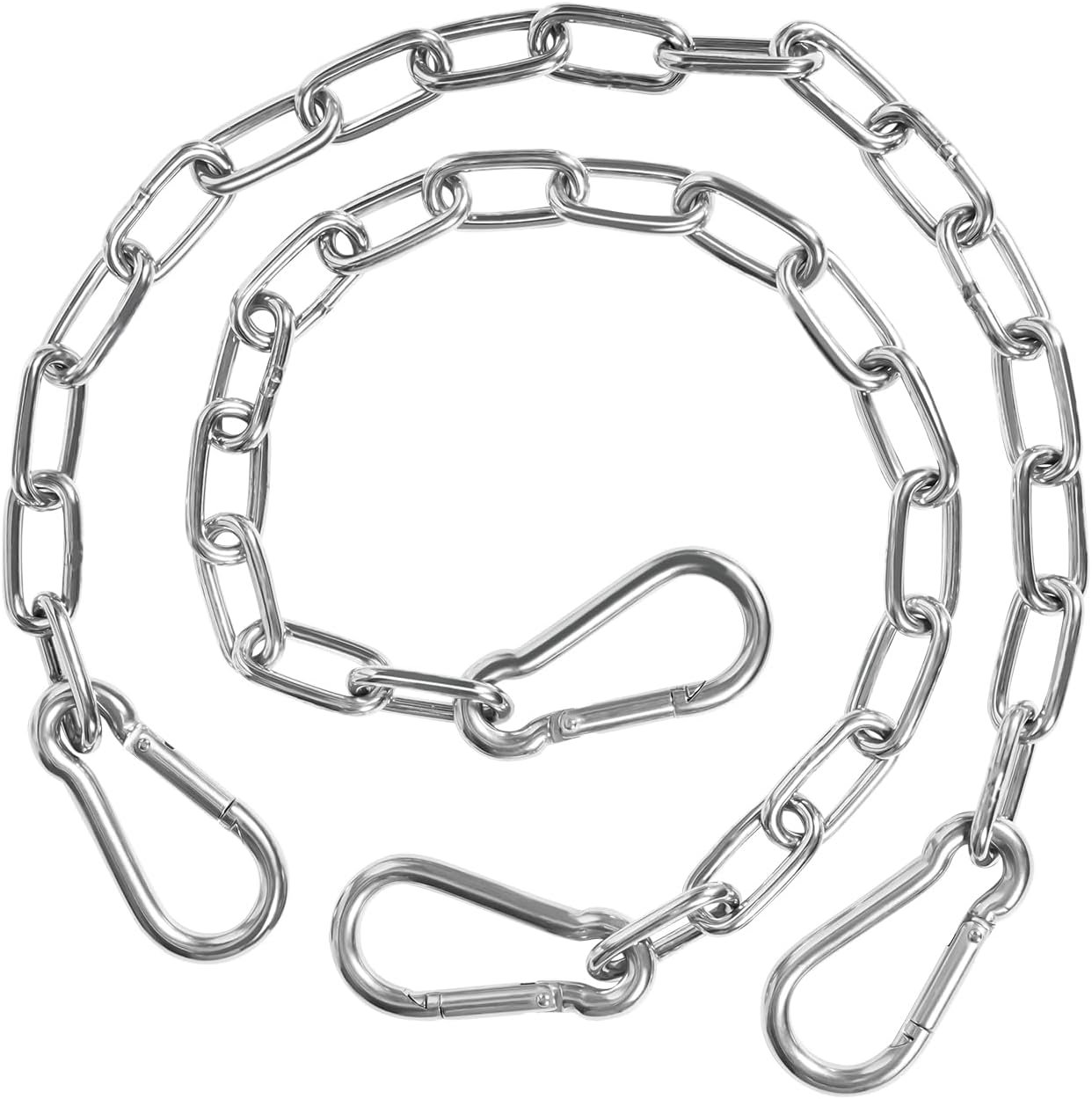 KOMUSMO 2 Pack Hanging Chair Chain with 4 Carabiners, 26in Stainless Steel Heavy Duty, 440LB Capacity, Playground Swing Set Hanging Kits Hardware for Hammock Swing Punching Bags Sandbag Boxing KOMUSMO 2 Pack Hanging Chair Chain with 4 Carabiners, 26in Stainless Steel Heavy Duty, 440LB Capacity, Playground Swing Set Hanging Kits Hardware for Hammock Swing Punching Bags Sandbag Boxing
