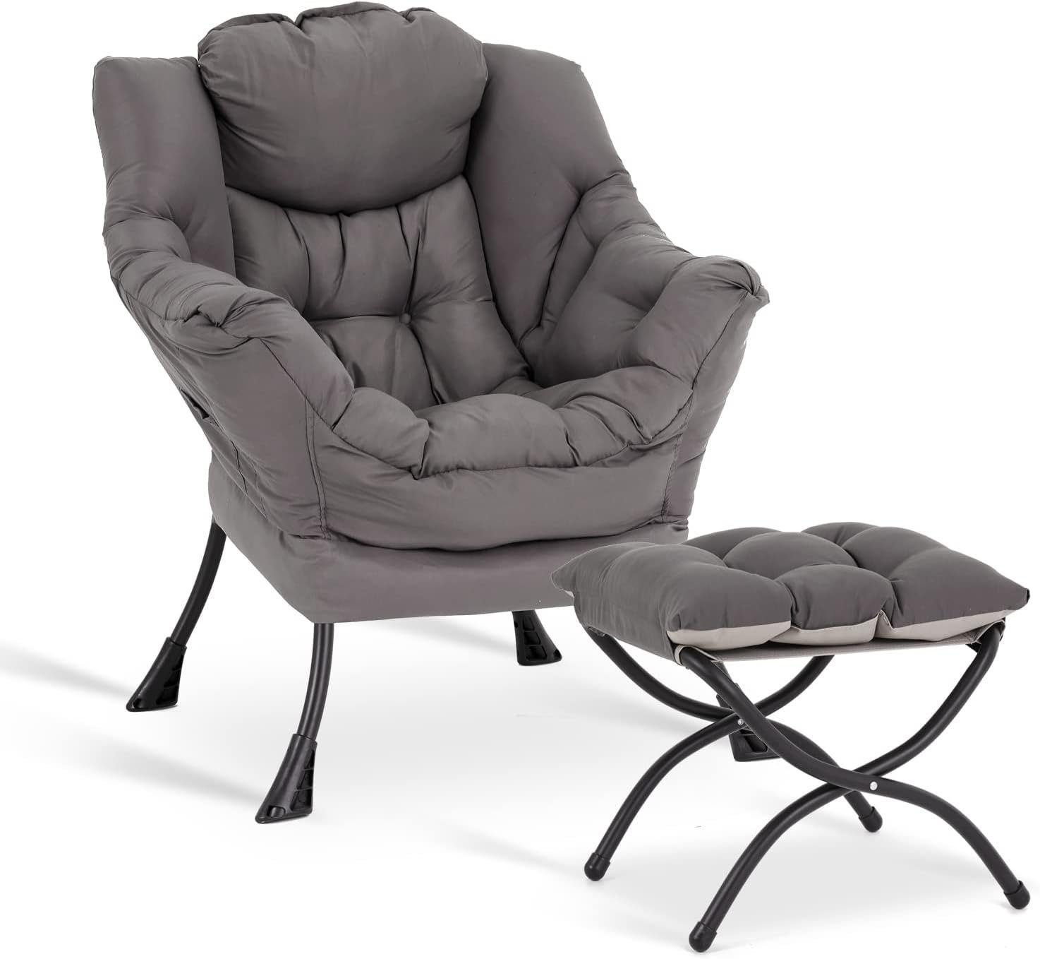 LITA Lazy Chair with Ottoman, Modern Accent Leisure Upholstered Lazy Sofa Armchair, Contemporary Lounge Reading Chair with Armrests and a Side Pocket for Living Room, Bedroom & Small Space, Dark Grey LITA Lazy Chair with Ottoman, Modern Accent Leisure Upholstered Lazy Sofa Armchair, Contemporary Lounge Reading Chair with Armrests and a Side Pocket for Living Room, Bedroom & Small Space, Dark Grey