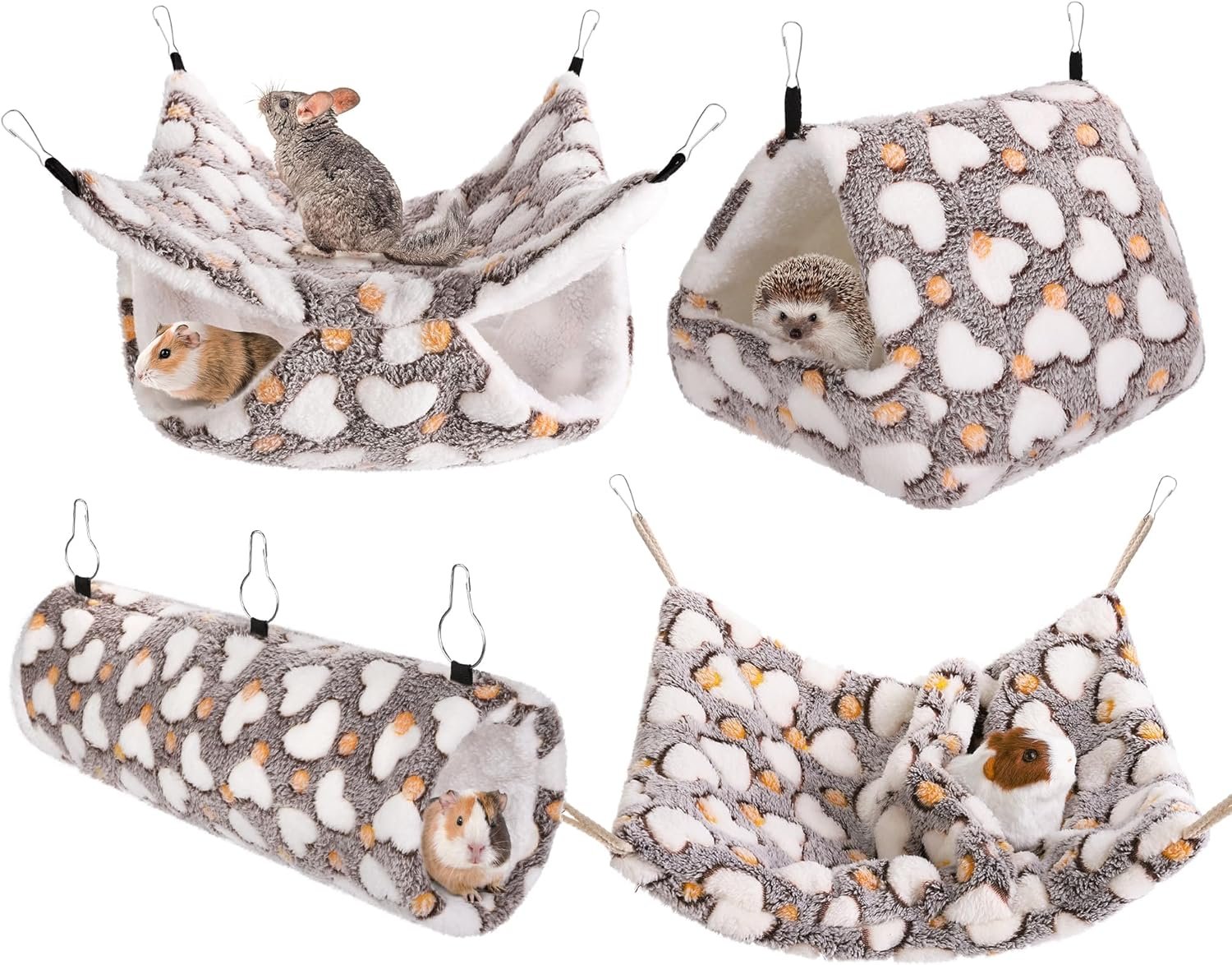 MCEAST 4 Pieces Small Pets Cage Accessories Hanging Hammock Sleeping Bag Tunnel and Bed Hideout Set Warm Sleep Nap Sack Bed for Hamster Ferret Squirrel Rabbit
