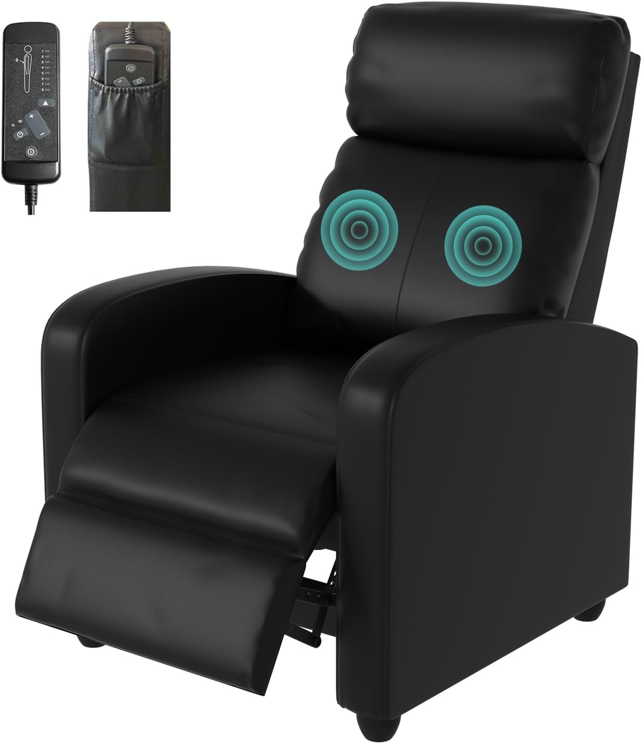 M***age Recliner Chair, Single Sofa Chair with Remote Control, Chair Recliner, Lazy Recliner Chair, Living Room Recliners with Pu Leather Padded Seat Backrest, Recliner Chairs for Adults, Black