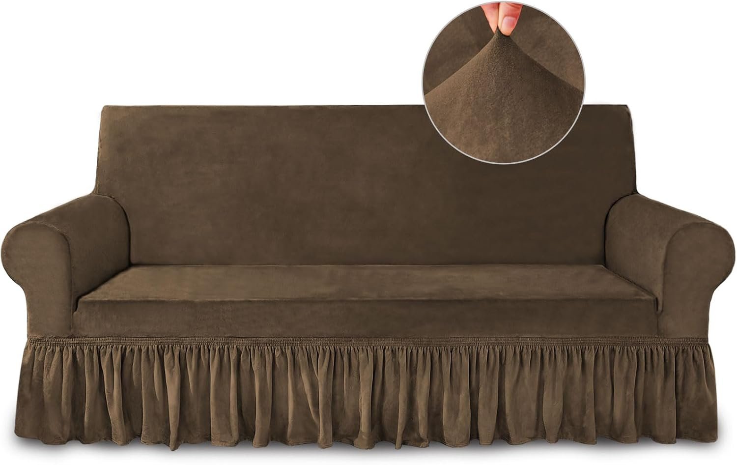 NICEEC Sofa Cover Super Soft 1-Piece Brown Sofa Slipcover for Sofas Stretch Universal Spandex Couch Covers for Living Room Easy Fit Washable Furniture Sofa Protector with Skirt
