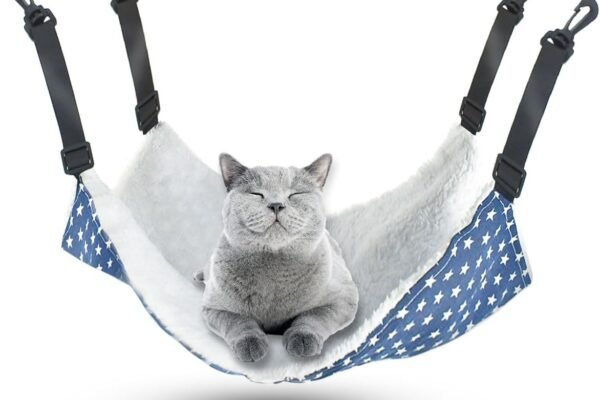 Pet Hammock for Cage Reversible Cat Hanging Hammock Soft Hanging Bed for Ferret Kitten Puppy Cats Small Dogs Rabbits Small Animals Double-Sided Pet Cage Hammock with Adjustable Straps & Plastics Hooks
