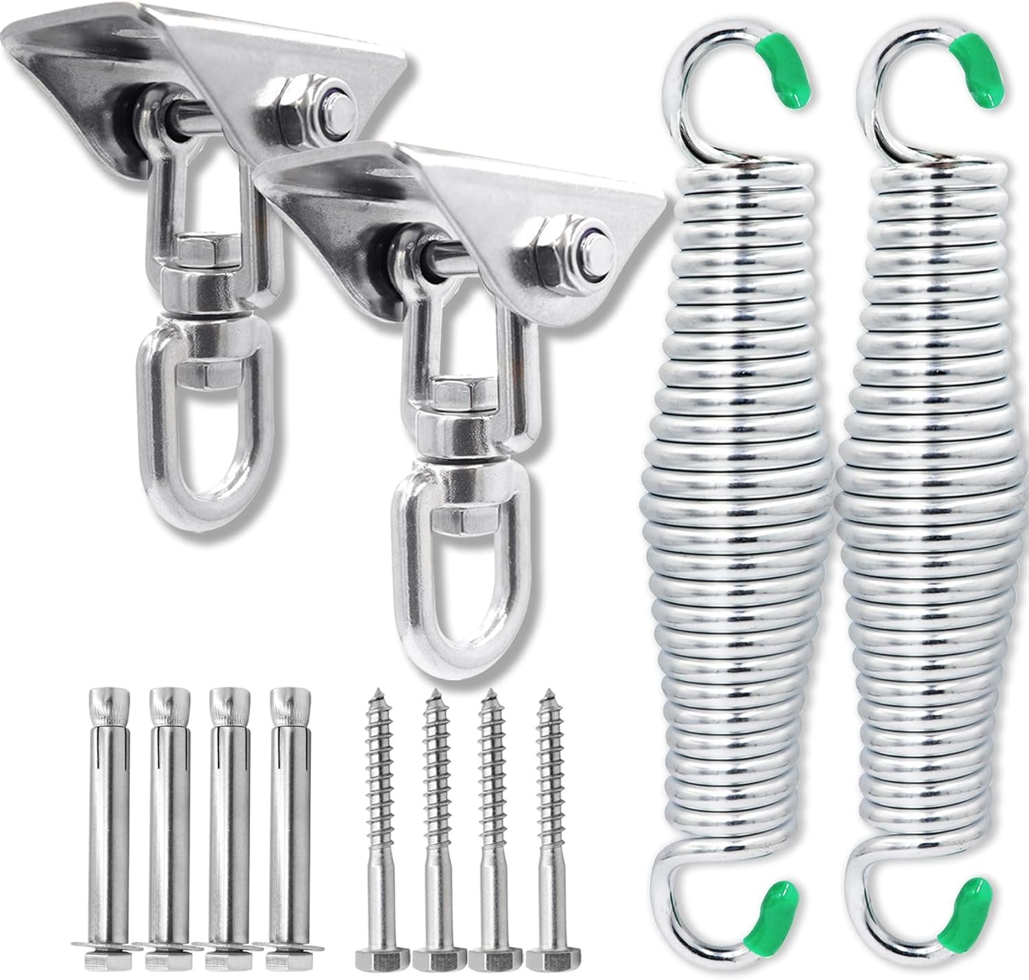 Porch Swing Hanging Kit, Load 1600 lbs, 360 Rotating, Stainless Steel Heavy Duty Hanger Spring for Porch Swing, Hammocks, Sandbags, Yoga, etc. [2 Sets]