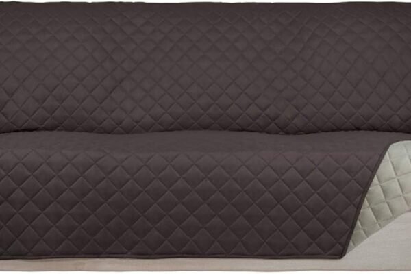 PureFit Reversible Quilted Sofa Cover, Water Resistant Slipcover Furniture Protector, Washable Couch Cover with Non Slip and Elastic Straps for Kids, Dogs, Pets (Sofa, Chocolate/Beige)
