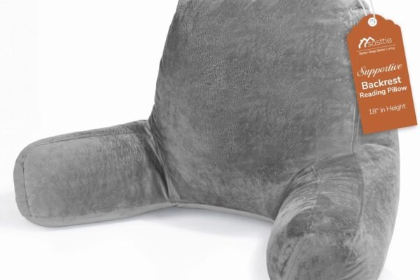 Sasttie Reading Pillows for Sitting in Bed Adult, Velvet Back Pillow Bed Sitting Up, Back-Rest Support Cushion for Sit Up on Couch, Sofa, and Floor, Dorm Essentials, Oeko-Tex Certified, Dark Grey