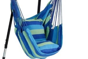 Sorbus Hanging Chair with Stand – Swing Hanging Hammock Chair with Stand – 2 Soft Seat Cushions – Indoor Outdoor Patio Bedroom Balcony – 330 Lb. Capacity (Hardware Kit Included)