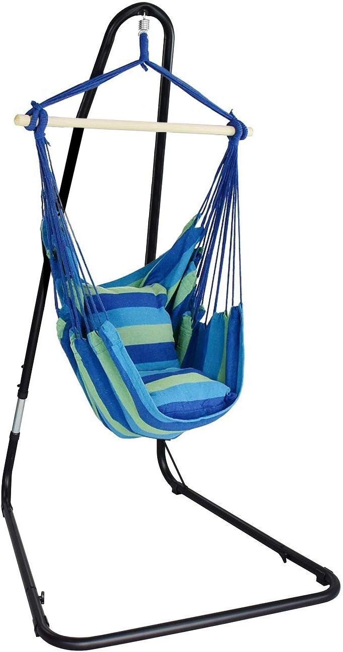 Sorbus Hanging Chair with Stand – Swing Hanging Hammock Chair with Stand – 2 Soft Seat Cushions – Indoor Outdoor Patio Bedroom Balcony – 330 Lb. Capacity (Hardware Kit Included)