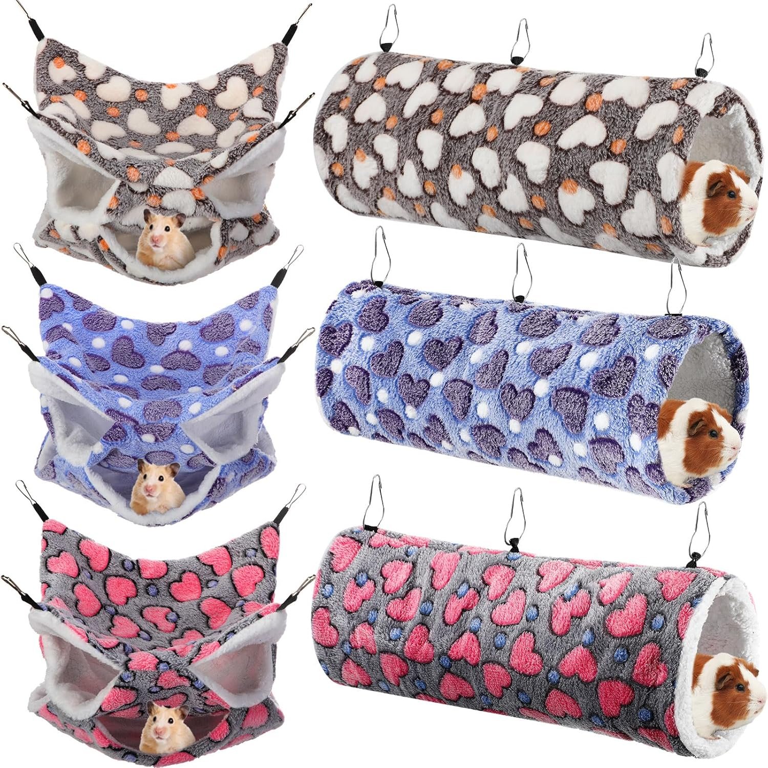 Sweetude 6 Pcs Rat Hammock Set Ferret Hanging Tunnel 3 Tier Guinea Pig Hammocks Hideout Soft Chinchilla Bed for Cage Accessories Hide,Play and Sleep(Cute,Heart) Sweetude 6 Pcs Rat Hammock Set Ferret Hanging Tunnel 3 Tier Guinea Pig Hammocks Hideout Soft Chinchilla Bed for Cage Accessories Hide,Play and Sleep(Cute,Heart)