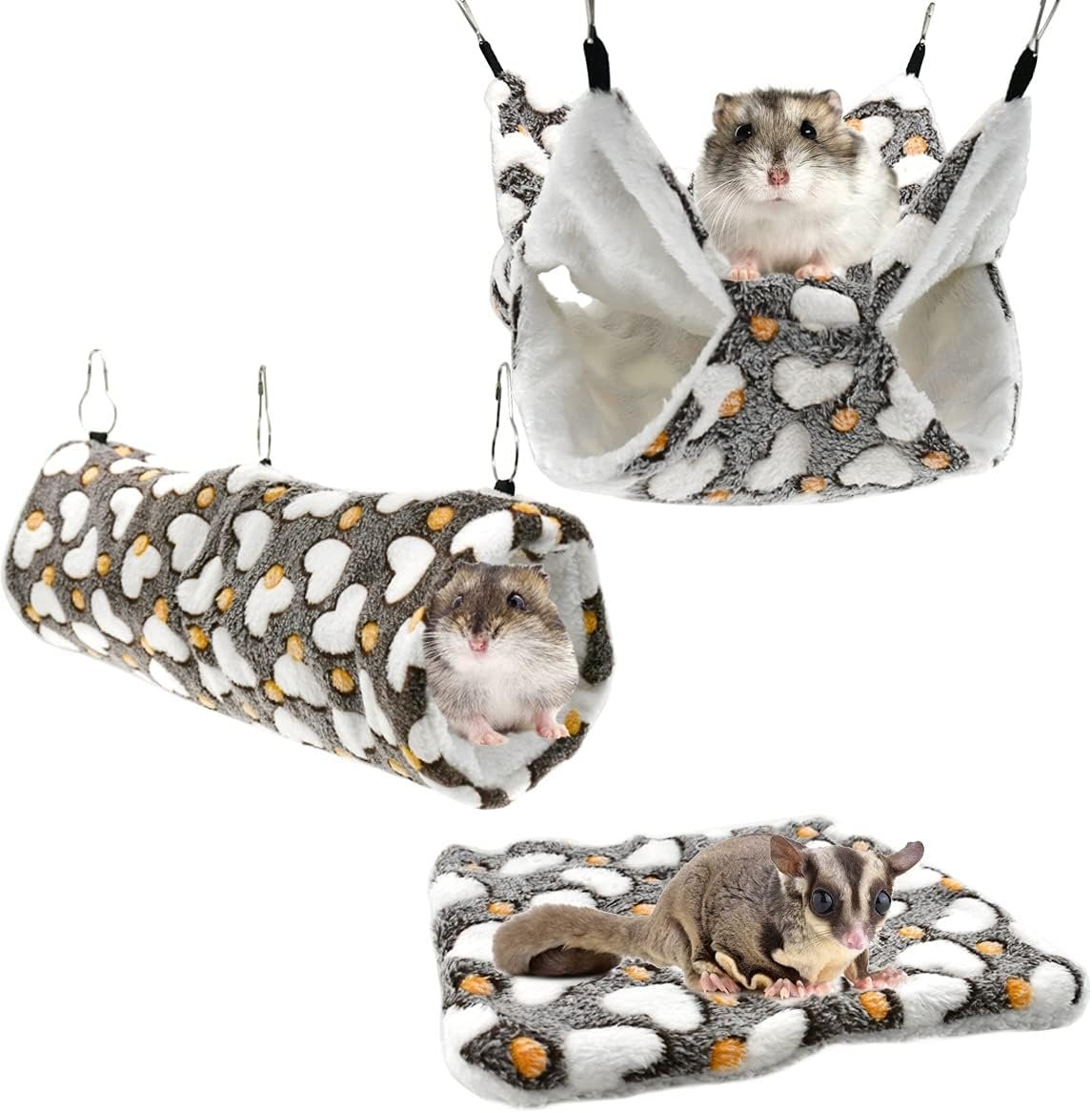Vehomy 3Pcs Sugar Glider Hamster Hammock Hanging Tunnel and Warm Bed Soft Mat Set for Small Animals Hanging Hammock Cage Accessories Hideout Swing for Squirrel Ferret Rat Chincilla Guinea Pig Vehomy 3Pcs Sugar Glider Hamster Hammock Hanging Tunnel and Warm Bed Soft Mat Set for Small Animals Hanging Hammock Cage Accessories Hideout Swing for Squirrel Ferret Rat Chincilla Guinea Pig
